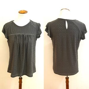 Adrianna Papell Charcoal Eyelet Blouse